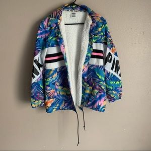 VS PINK Sherpa Lined Coaches Jacket, Tropical